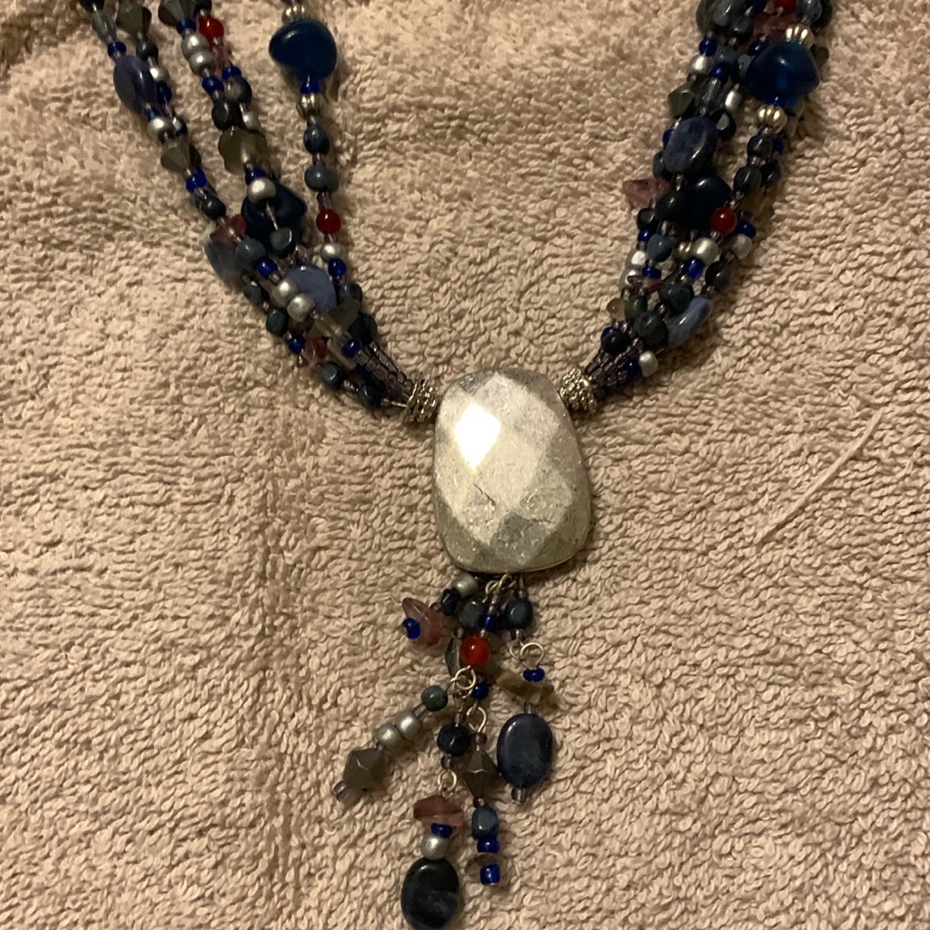 Vintage Coldwater Creek Multi Colored Beaded With Silver Tone Pendant Necklace